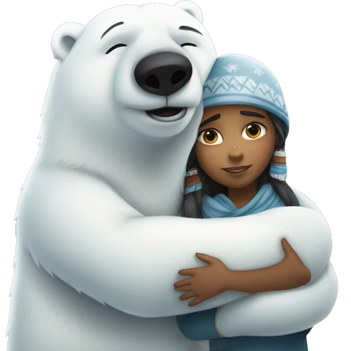 Polar bear hugging Indian girl  emoji