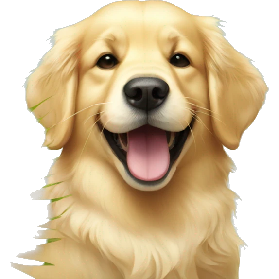 golden retriever with coconut in hand and licking the coconut emoji