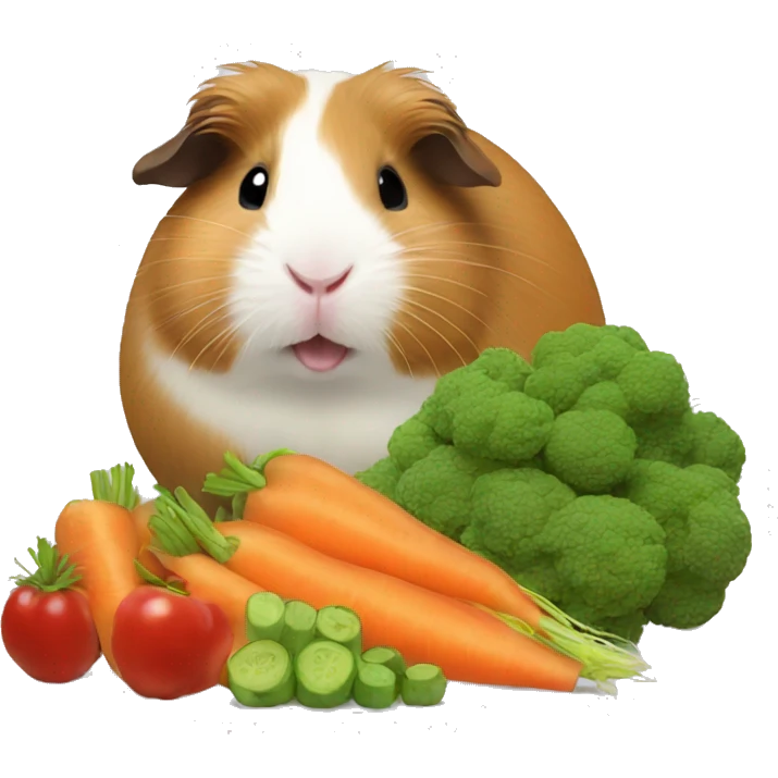 Guineapig eating a huge pile of veggies and fruit emoji