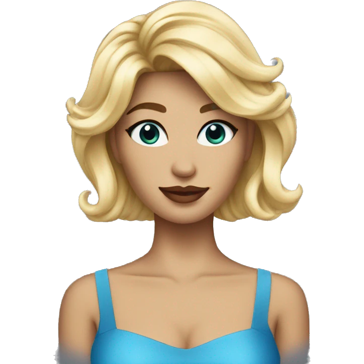 A Blondie with middle length hair wearing makeup and blue costume  emoji