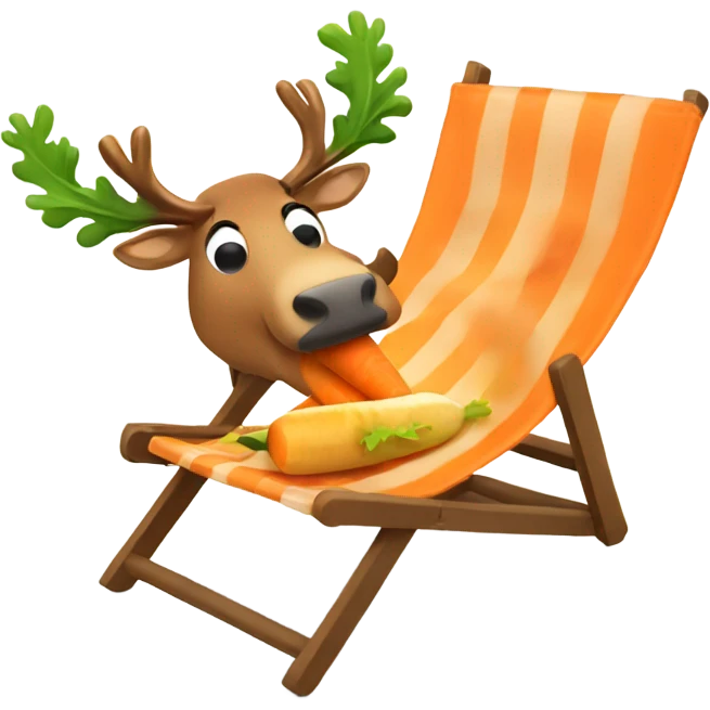 A reindeer eating a carrot in a sun chair  emoji