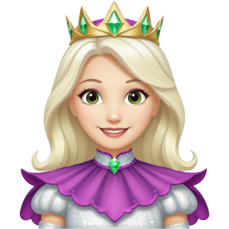 The Good Witch from Oz with long white blonde hair, white sequin outfit emoji