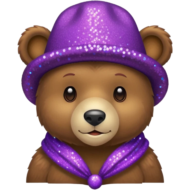 Urso adulto com boné roxo com glitter emoji