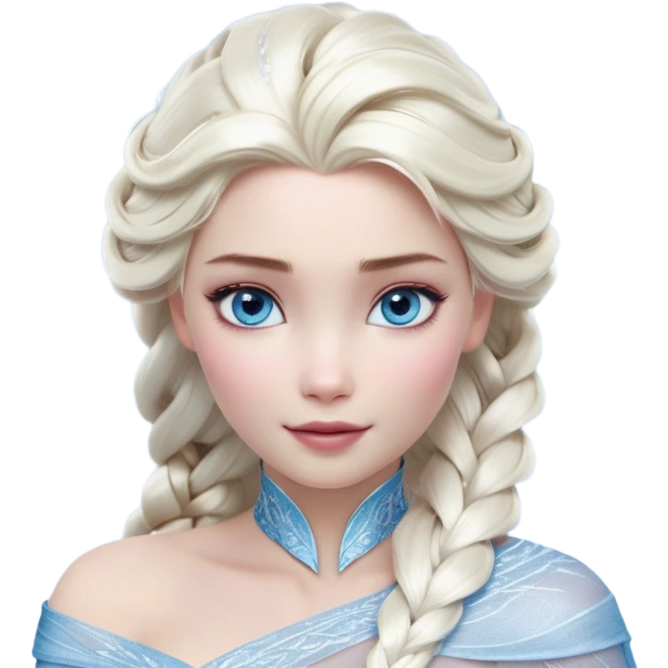 Cinematic Realistic Elsa Portrait, depicted with lifelike skin texture, soft natural lighting, and intricately detailed platinum blonde hair styled elegantly. Her striking, expressive blue eyes exude confidence and grace, complemented by a serene and regal expression. She is dressed in her signature icy attire, with shimmering fabric textures and delicate folds that catch the light beautifully. The portrait features a soft, enchanting glow with a cool, radiant finish, capturing the essence of timeless elegance in a realistic and painterly style, evoking a sense of depth and authenticity. emoji