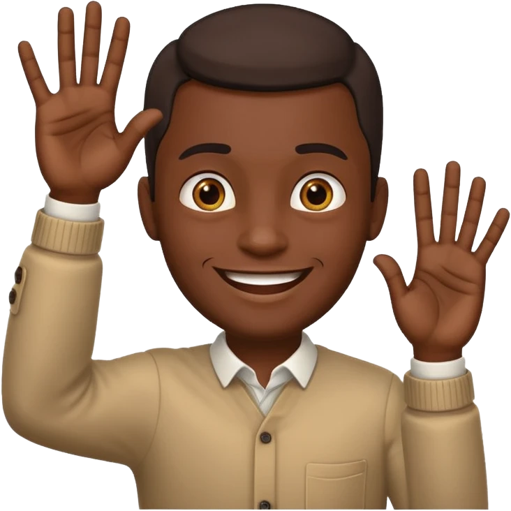 dark-skinned man smiling hand raised seven fingers emoji style emoji