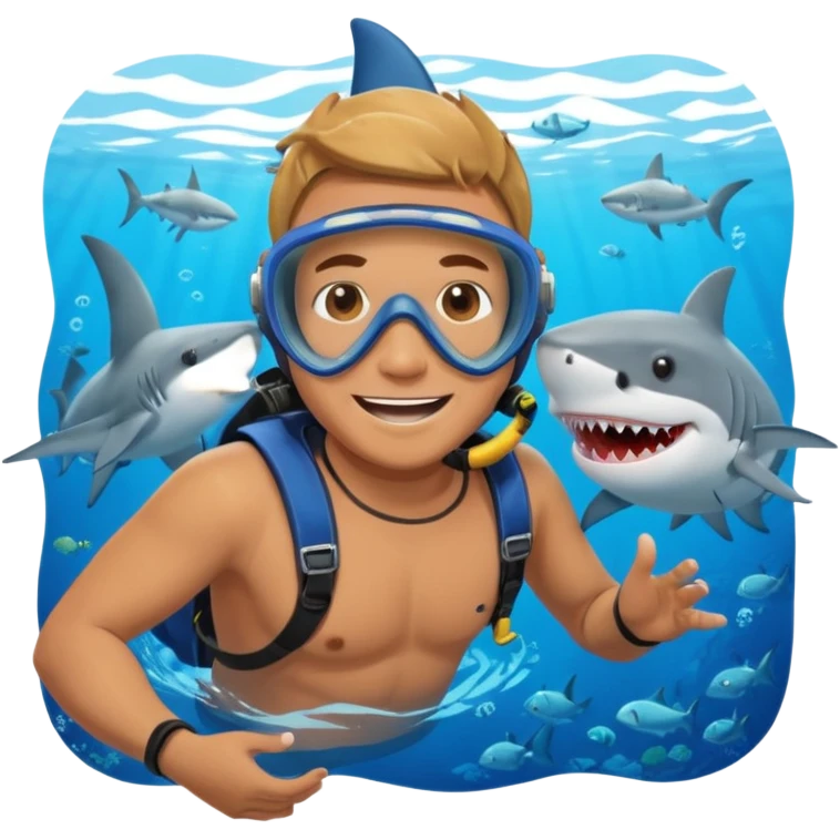 Man happy with a shark emoji