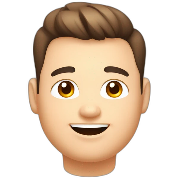 Friendly young chubby male person with brown eye, with pompadour, with thick eyebrow happy positive energy has gratitude gesture, brown hair emoji