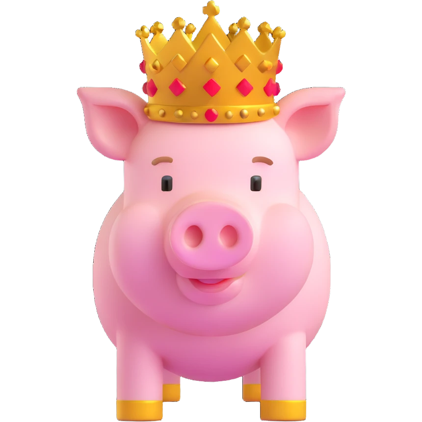 Minecraft style pig with a golden crown inspired by Technoblade emoji