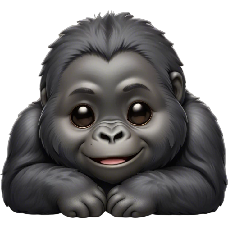 Meme-Worthy cute Sleeping mountain Gorilla Portrait Emoji, Head resting peacefully with a contented smile, showcasing a luxuriously thick black and grey-flecked Fur and eyes gently closed in serene slumber, Simplified yet hilariously adorable features, highly detailed, glowing with a soft, drowsy jungle light, high shine, relaxed and utterly lovable, stylized with an air of playful laziness, bright and heartwarming, soft glowing outline, capturing the essence of a sleeping mountain that feels destined to become the next viral sensation of adorable rest! emoji