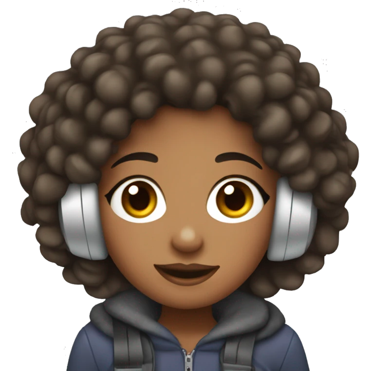 Brow girl with curly hair with earmuffs  emoji