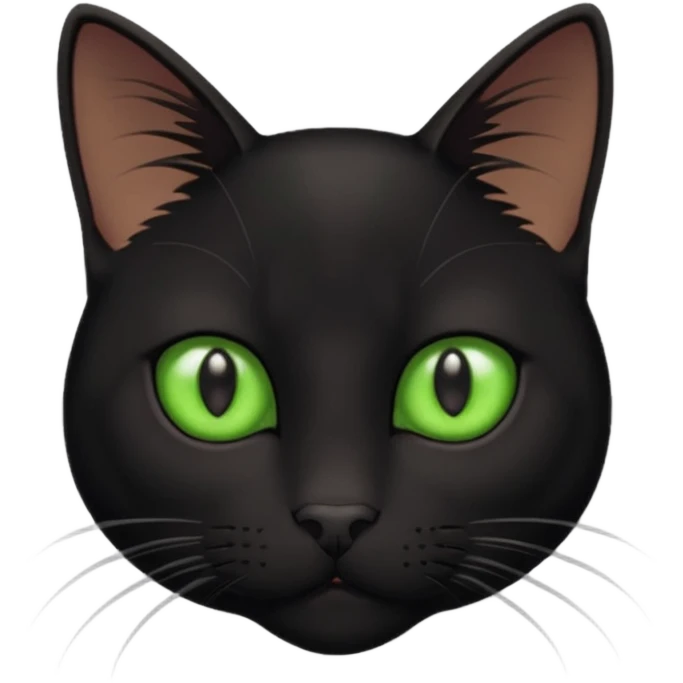 head of shorthair black cat with green eyes and white whiskers emoji