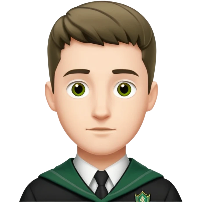 Scott Fern is Adrian Pucey  in harry potter, wear hogwarts slytherin uniform, crew cut hair emoji