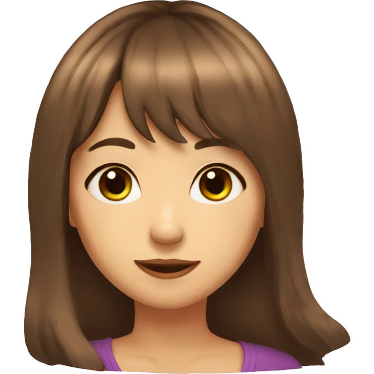 long brown hair brown eyed 51 year old female with bangs who likes butterflies emoji