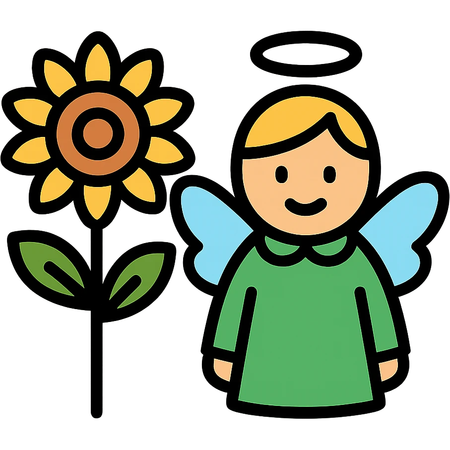 icon of a sunflower and an angel, colorful, lineal color icon style emoji