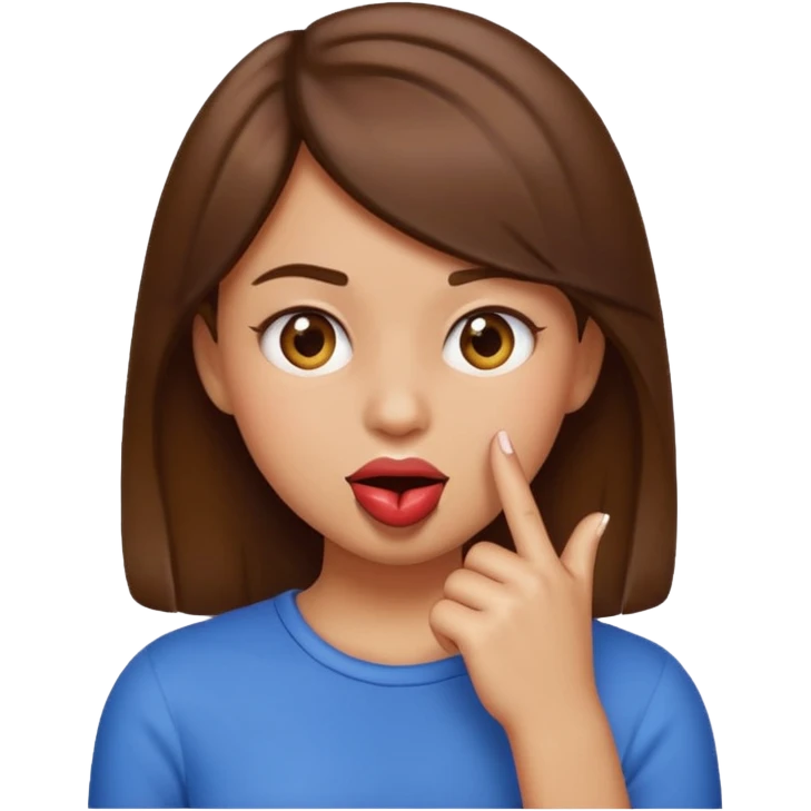 Basic emoji girl biting her nails, but in a flirty ways, a bit darker skin ( not so brown), brown hair and only one pointing finger emoji