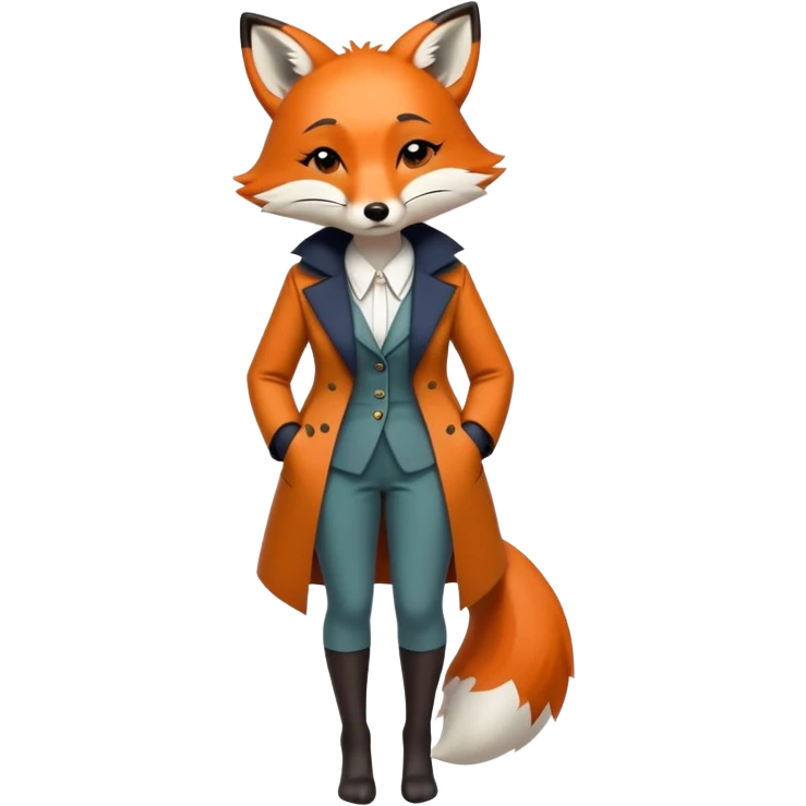 extremely sad anthropomorphised female fox in stylish outfit, no sunglasses, very sad and crying, looking to the left, full-body view emoji