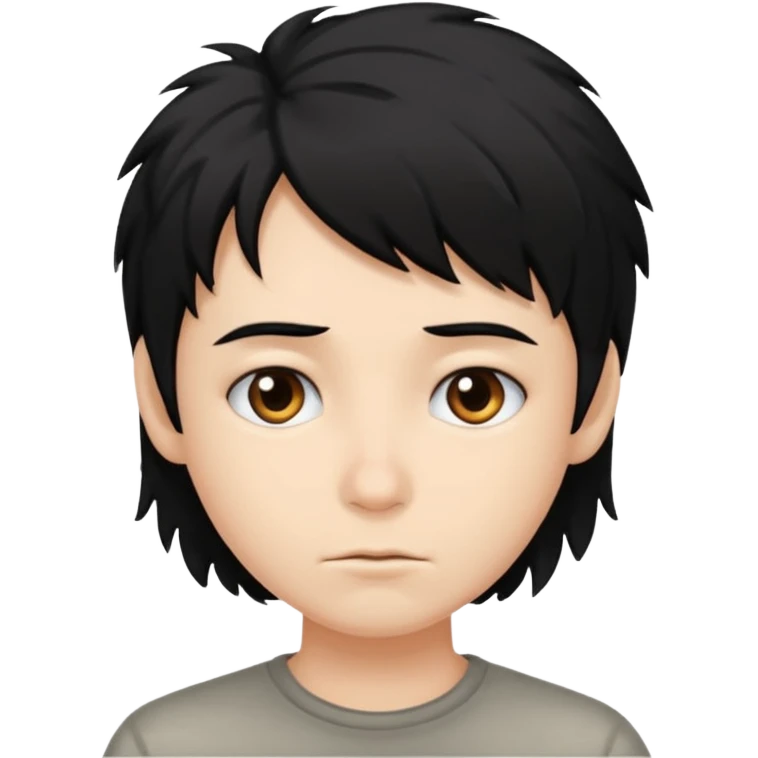 Cabelo bagunçado meio pequeno preto com cor de pele branca emoji