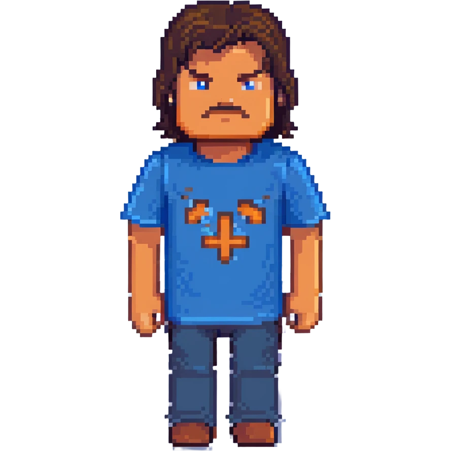 Minecraft character of Jack Black wearing a blue t-shirt emoji