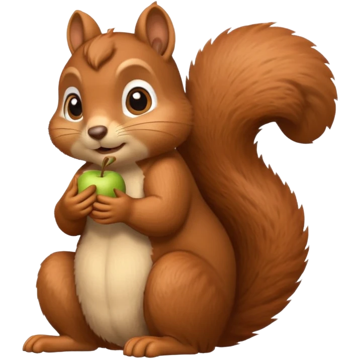 a squirrel in Apple emoji style, with its hand under its chin in a classic thinking pose, eyes looking up, and a dreamy, thoughtful expression, clearly looking like it is deep in thought emoji