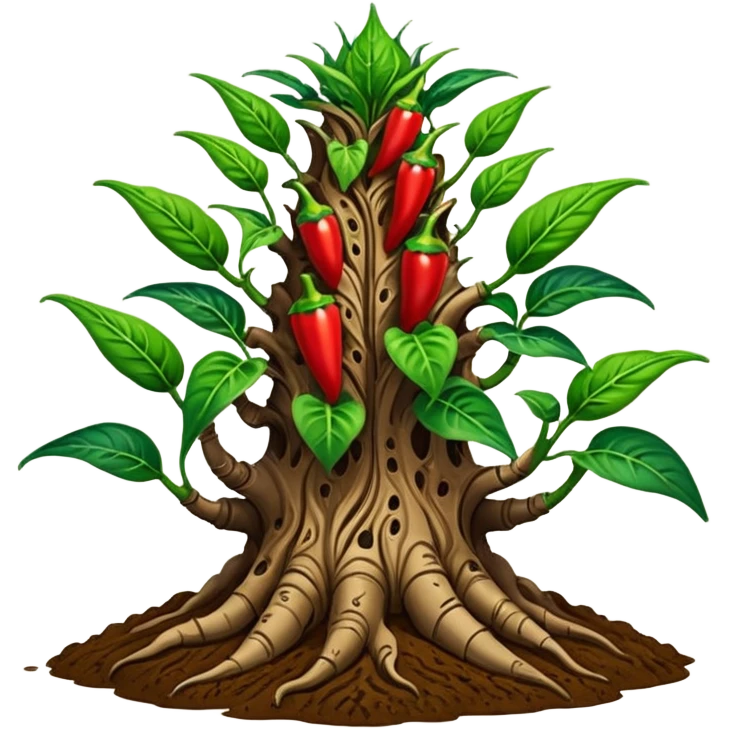 Very Large decorative gnarled alien-futuristic multi-tier space-efficient seeding plant rack, which holds tiny hot pepper plants, constructed from mud and coconut fiber matrix  emoji