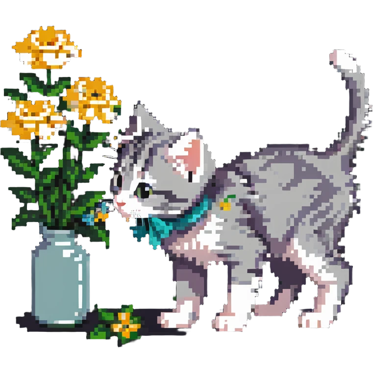 Kitten smells flowers emoji