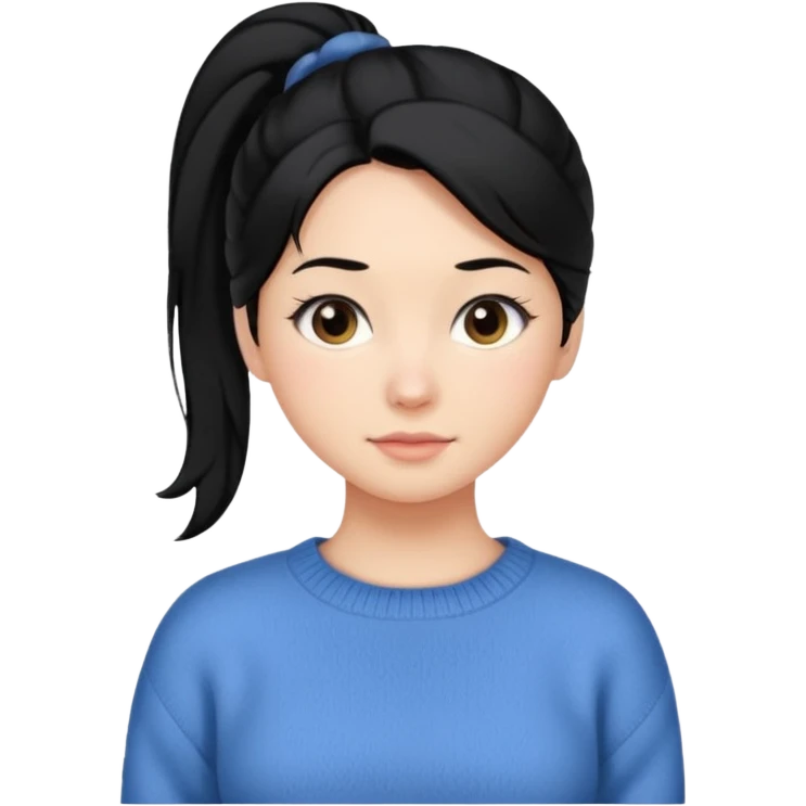 cewe lembut rambut hitam  kuncir satu kayak cute gitu tapi gausah adakepangnya  dan sudah agak dewasa gitu bajunya yang cute sweater emoji