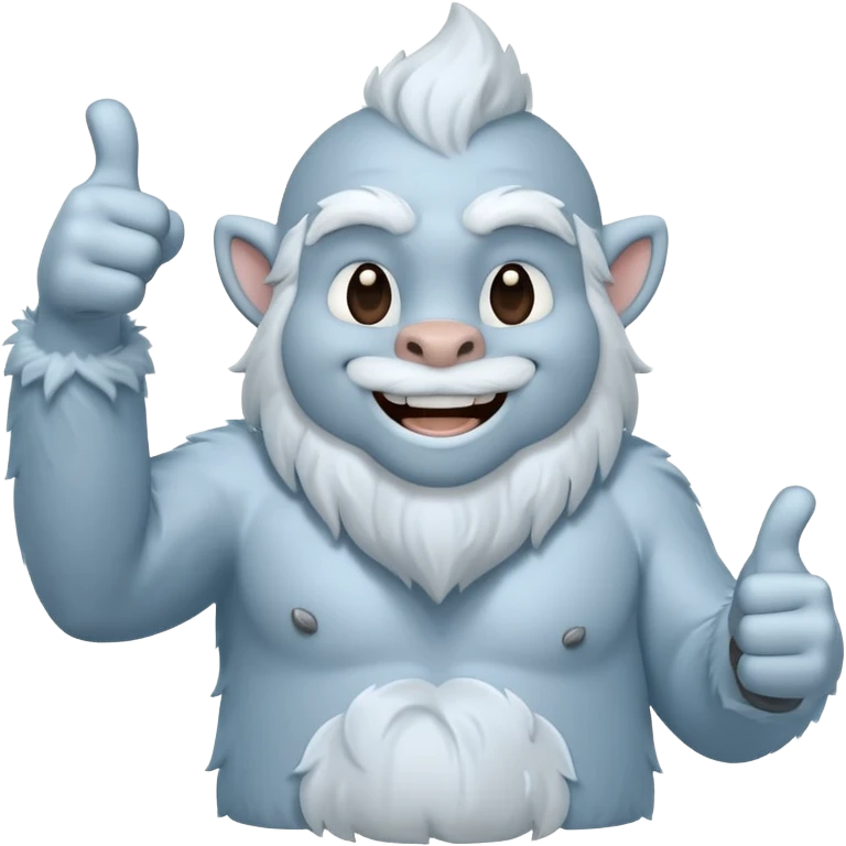 yeti, full body, ice grey blue, full body fur, thumbs up, smiling, winking emoji