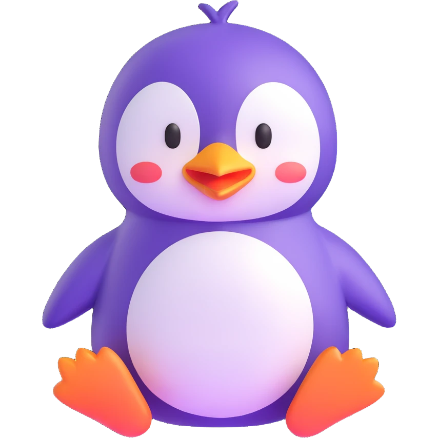 a cute penguin, shiny and playful, 3D emoji style emoji