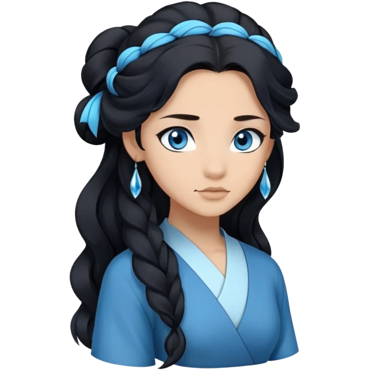 katara avatar with blue eyes and long wavy black hair in half updo emoji