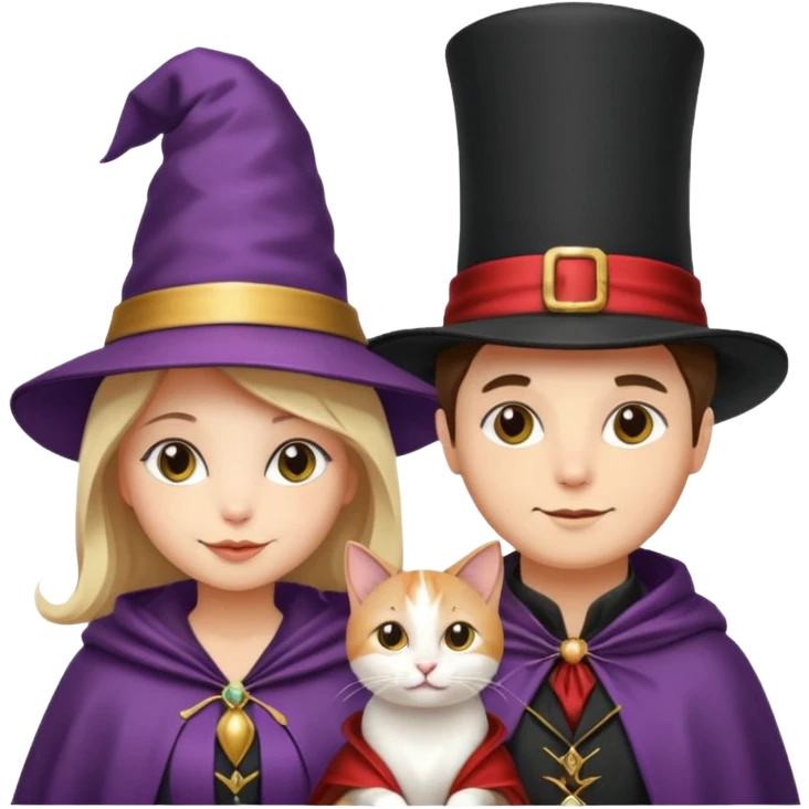 magician couple and their pet cat emoji