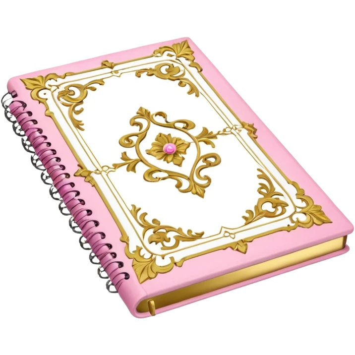 Notebook rococo style, gold and pink and white. angled view emoji