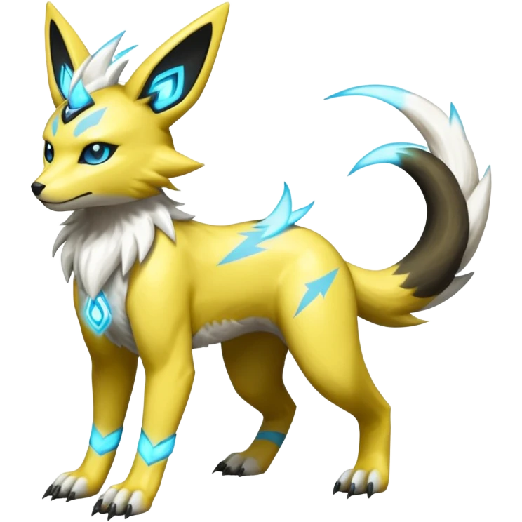 Shiny cyan yellow white electric Zeraora-Renamon-Electrike-Umbreon-Lombax-Weregarurumon-fusion-creature (full body emoji