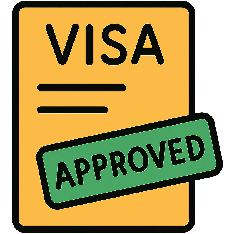 Visa application document with approved stamp emoji