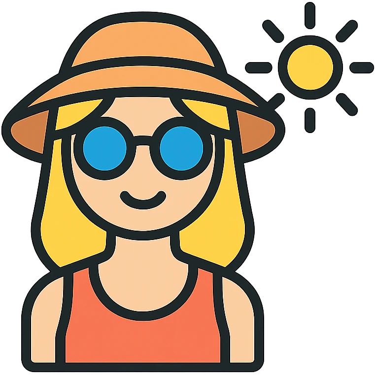 summer girl, color outline icon style, simple lines, colorful emoji