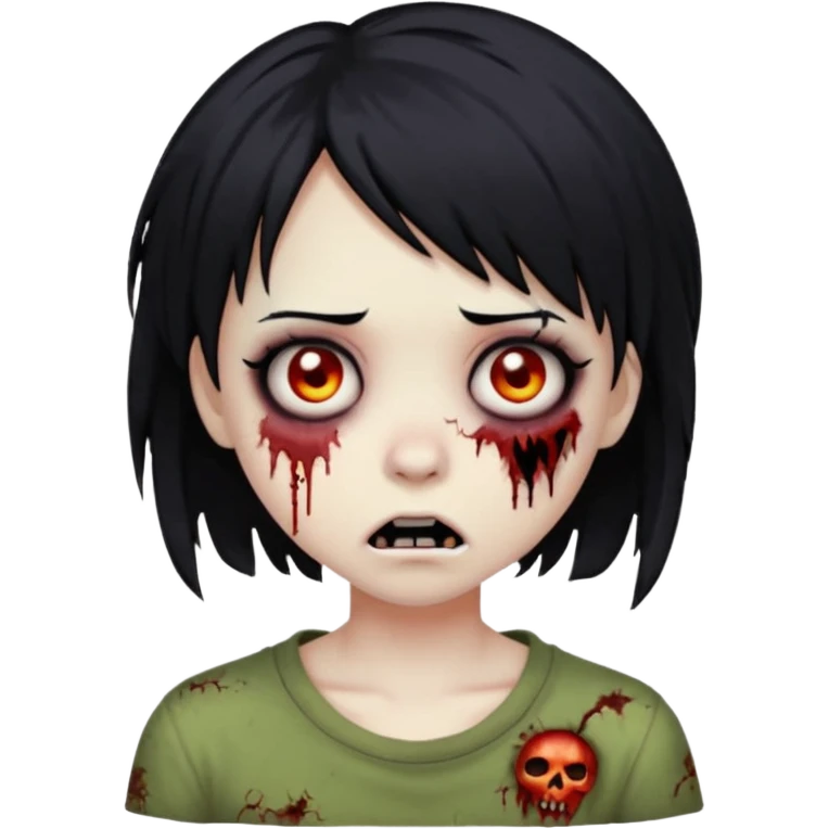 girl, zombie, black hair, short, emo, shaggy, dark, spooky, creepy, expression emoji emoji