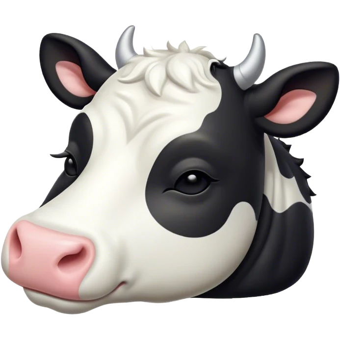 Meme-Worthy Cute Sleeping Black and White Cow Portrait Emoji, Head resting peacefully with a contented smile, showcasing a robust build and a luxuriously soft contrasting coat of black and white, eyes shut in a serene, restful nap, Simplified yet hilariously adorable features, highly detailed, glowing with a soft, drowsy light, high shine, relaxed and utterly lovable, stylized with an air of playful laziness, bright and heartwarming, soft glowing outline, capturing the essence of a comically sleepy cow, so meme-worthy it feels like it could instantly become the next viral sensation of adorable slumber! emoji