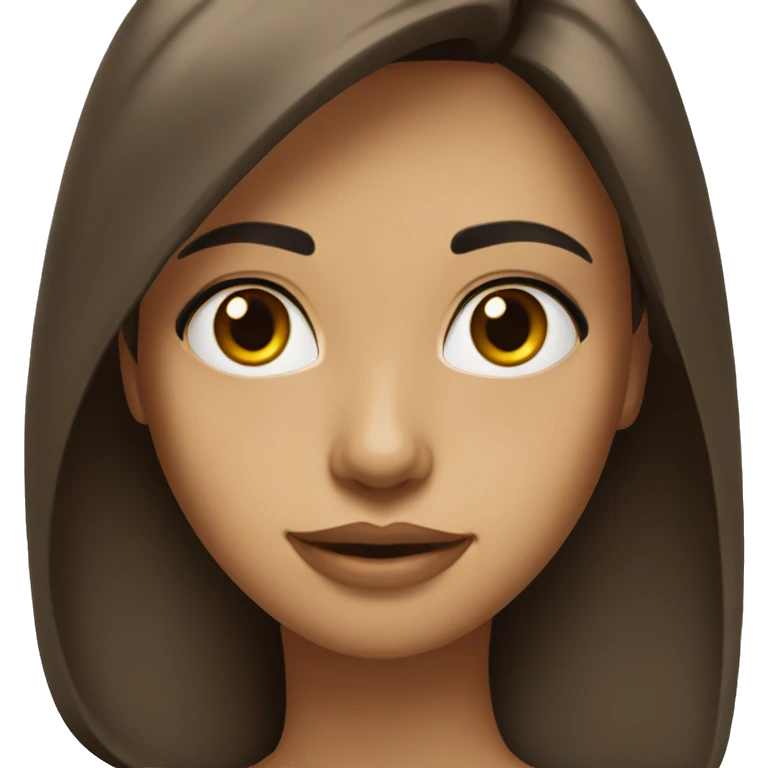 face3/4, contrasted, shadow, light, thin nose, brunette woman, hazel eyes, long eyelashes, dark hair shaded to the shoulder, white t-shirt emoji