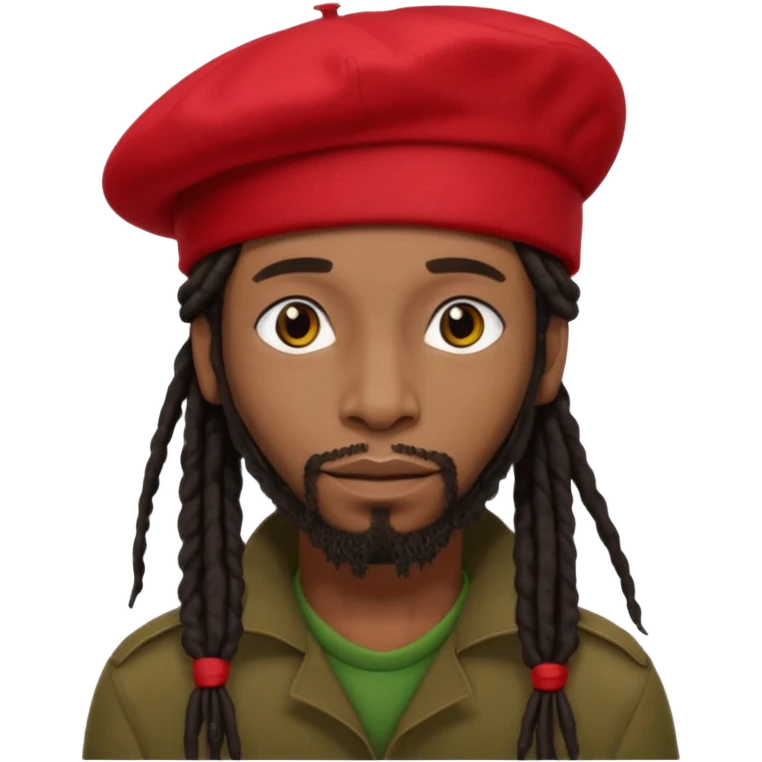 Black man with long black dreadlocks tied back, red beret, reggae style emoji
