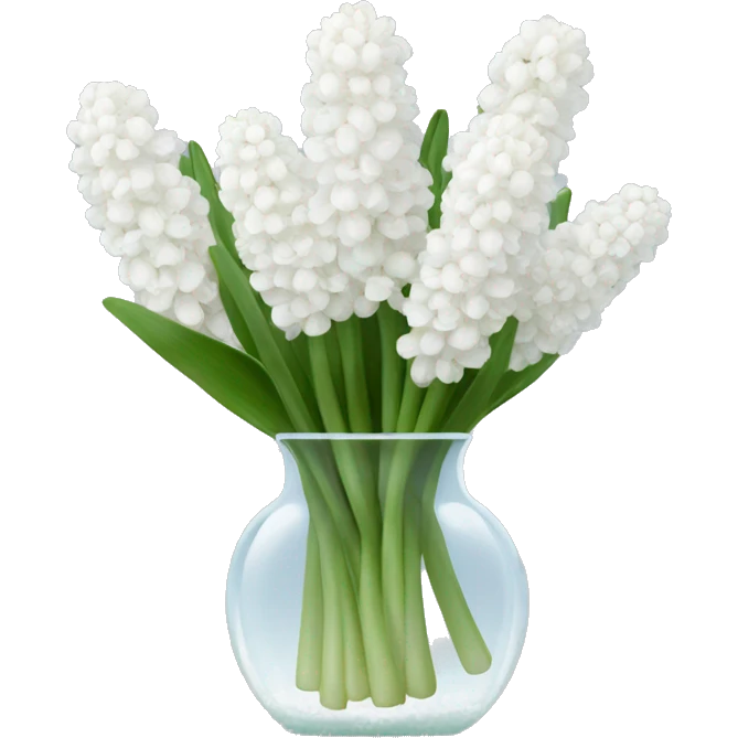A clear vase holding a bunch of white hyacinths emoji