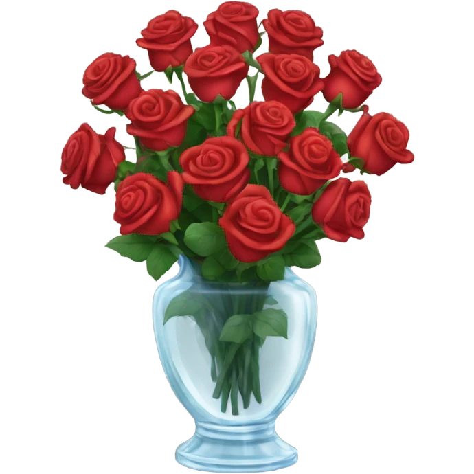 Bouquet of many red roses in a crystal vase  emoji