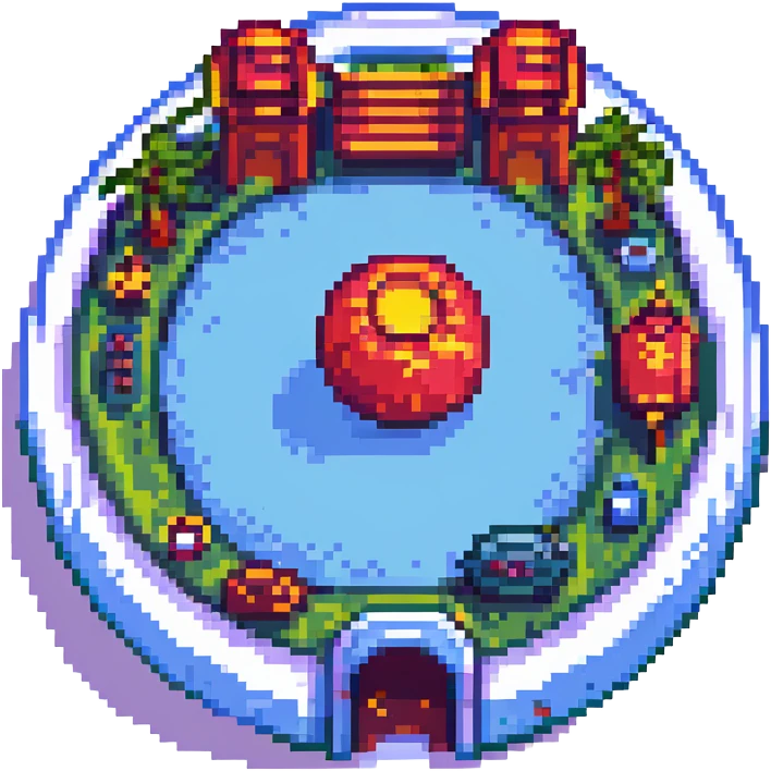 China Town planet with circular border, pixel art, vibrant colors emoji