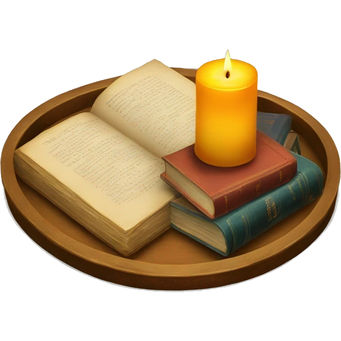 vintage tray with books and candle emoji