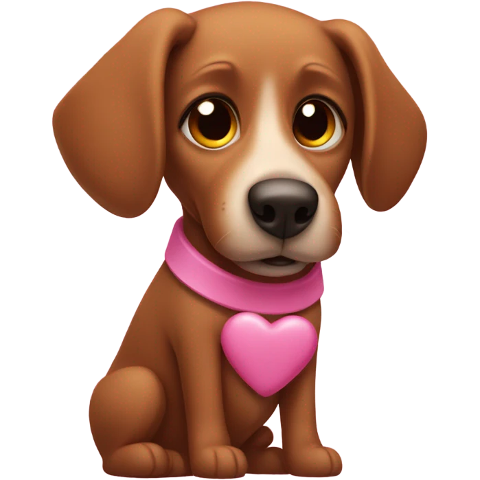 Brown dog with a pink teddy bear emoji