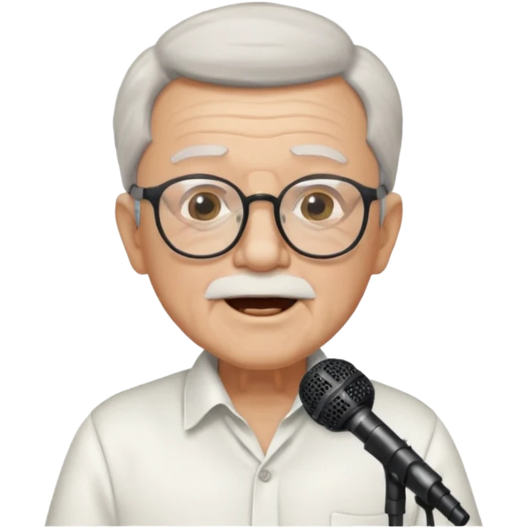 singer, Old man, singing to mic, white shirt glasses emoji