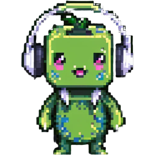 Sprunki character from Incredibox, pixel art mascot with headphones emoji