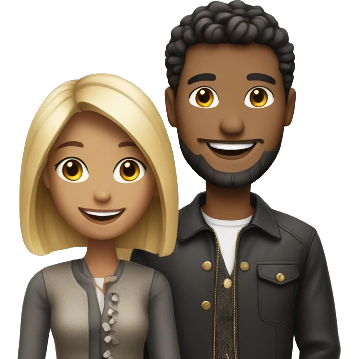 smiling couple with stylish outfits emoji