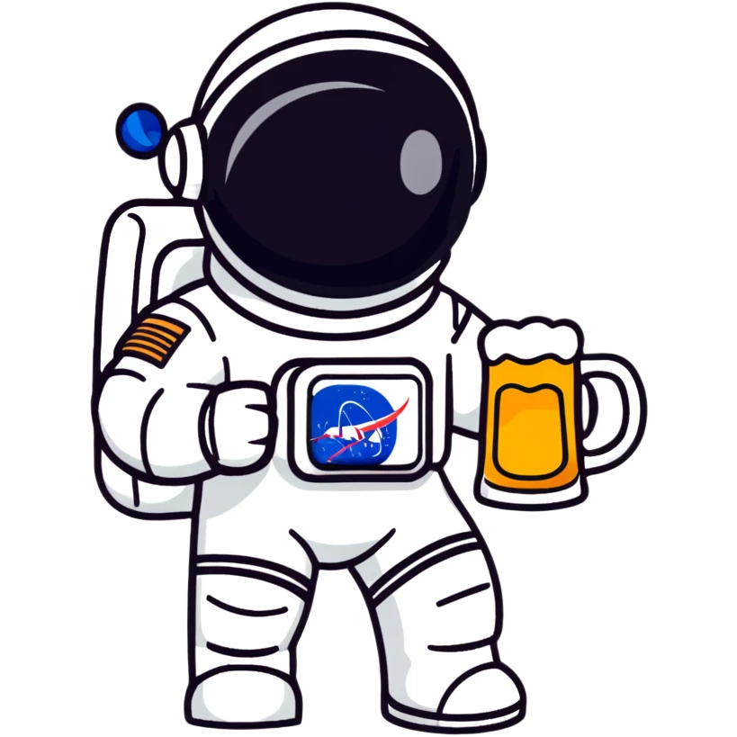 a pint of beer wearing a space suit, astronaut beer glass emoji