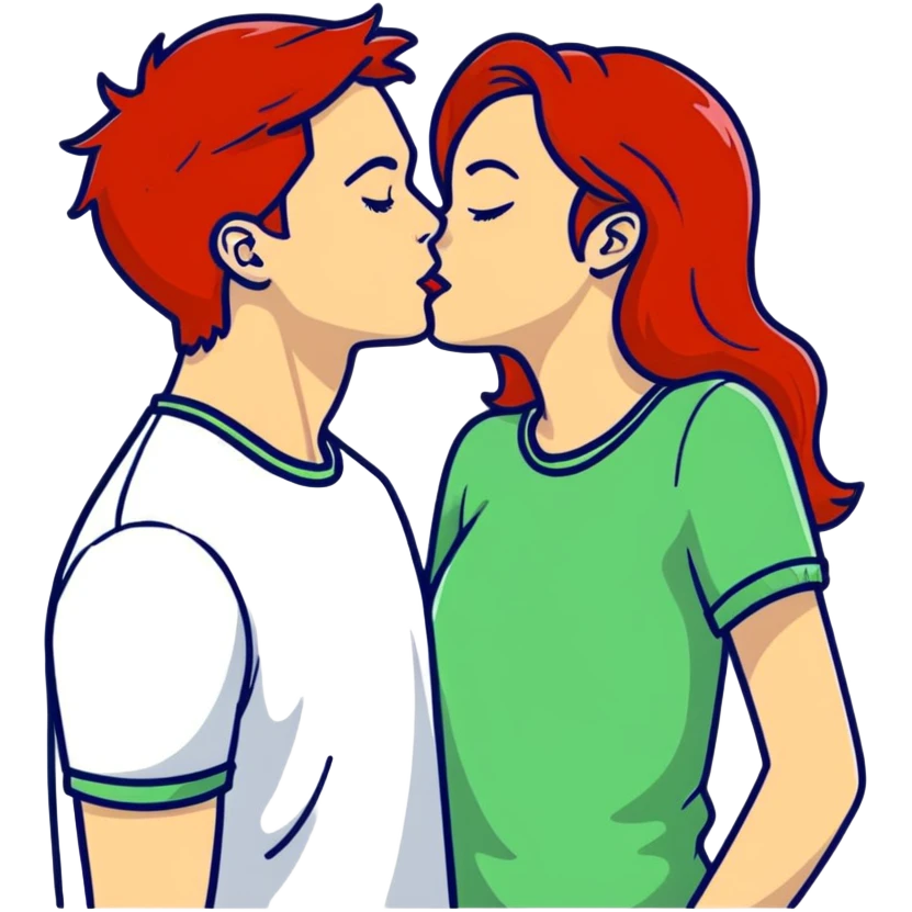 Girl with red hair kissing her boyfriend emoji