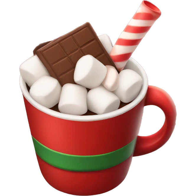 christmas red colour cup with chocolate and marshmallows emoji