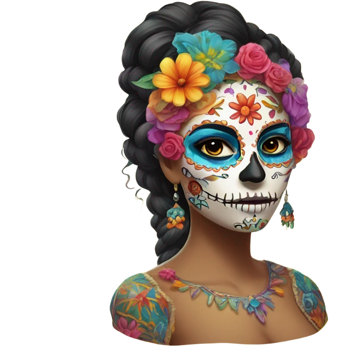 Half sugar skull face and half beautiful woman face emoji
